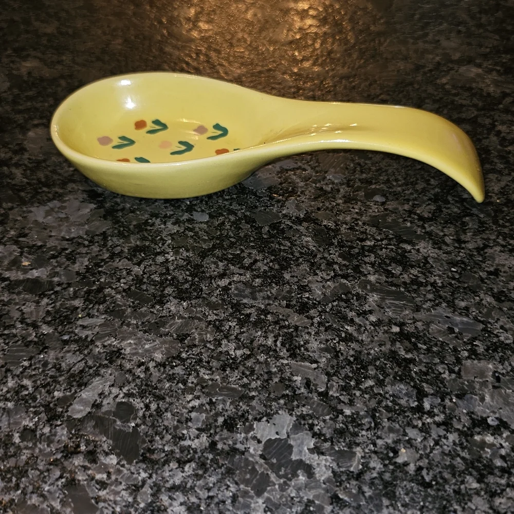 Enesco Yellow Floral Tulip Spoon Rest 1985 Korea‎ Boho Bohemian Bold Bright Vtg